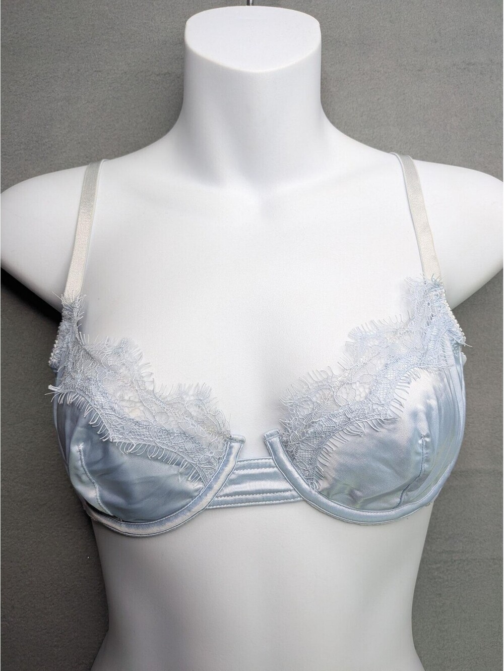 KAT THE LABEL Bra Womens Small Blue Satin Lace Balconette Lined Underwire